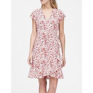 Banana Republic Short Sleeve Ruffle‎ Wrap Dress Red Leopard Cheetah 0